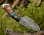 Damascus Skinner Knife — Hand-Forged, Stag Horn Handle, Leather Sheath (RK-427) - Image 3