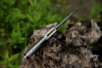 Damascus Folding Pocket Knife — Hand-Forged, 9" Overall, Camel Bone Handle, Leather Sheath | Engraving Available - Image 2