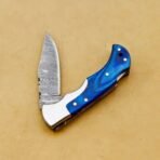 Damascus Folding Pocket Knife — Hand-Forged, 6.5" Overall, Hardwood Handle, Leather Sheath (RK-447) - Image 3