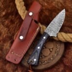 Damascus Skinner Knife — Hand-Forged, Stag Horn Handle, Leather Sheath (RK-450) - Image 2