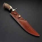 Damascus Bowie Knife — Hand-Forged, Stag Horn Handle, Leather Sheath (RK-465) - Image 2