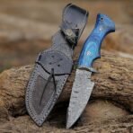 Damascus Hunting Knife — Hand-Forged, Stag Horn Handle, Leather Sheath (RK-466)