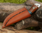 Damascus Skinner Knife — Hand-Forged, Stag Horn Handle, Leather Sheath (RK-427) - Image 4