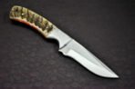 Damascus Skinner Knife — Hand-Forged, Ram Horn Handle, Leather Sheath (RK-458) - Image 4
