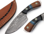 Damascus Skinner Knife — Hand-Forged, Stag Horn Handle, Leather Sheath (RK-427) - Image 5