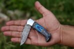 Damascus Folding Pocket Knife — Hand-Forged, 6.5" Overall, Hardwood Handle, Leather Sheath (RK-440) - Image 3