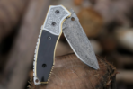 Damascus Folding Pocket Knife — Hand-Forged, 9" Overall, Camel Bone Handle, Leather Sheath | Engraving Available - Image 4