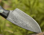 Damascus Skinner Knife — Hand-Forged, Stag Horn Handle, Leather Sheath (RK-427) - Image 6