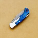 Damascus Folding Pocket Knife — Hand-Forged, 6.5" Overall, Hardwood Handle, Leather Sheath (RK-447) - Image 6