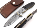 Damascus Folding Pocket Knife — Hand-Forged, 9" Overall, Camel Bone Handle, Leather Sheath | Engraving Available - Image 5
