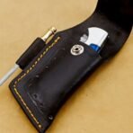 Damascus Folding Pocket Knife — Hand-Forged, 6.5" Overall, Hardwood Handle, Leather Sheath (RK-447) - Image 7