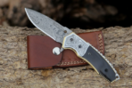 Damascus Folding Pocket Knife — Hand-Forged, 9" Overall, Camel Bone Handle, Leather Sheath | Engraving Available - Image 6