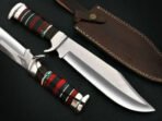 Damascus Bowie Knife — Hand-Forged, Wood Handle, Leather Sheath (RK-448)
