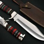 Damascus Bowie Knife — Hand-Forged, Wood Handle, Leather Sheath (RK-448)