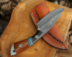 Damascus Skinner Knife — Hand-Forged, Stag Horn Handle, Leather Sheath (RK-427) - Image 8