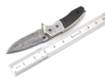 Damascus Folding Pocket Knife — Hand-Forged, 9" Overall, Camel Bone Handle, Leather Sheath | Engraving Available - Image 8