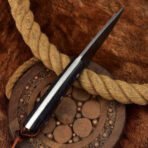 Damascus Skinner Knife — Hand-Forged, Stag Horn Handle, Leather Sheath (RK-450) - Image 5