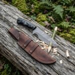 Trailhorn Hand Forged Damascus Tracker Knife with Buffalo Horn Handle & Leather Sheath | Bushcraft Survival and Camping Gift | RK-541