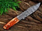 Damascus Skinner Knife — Hand-Forged, 8.6" Overall, Camel Bone Handle, Leather Sheath - Image 2