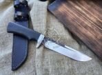 Damascus Hunting Knife — Hand-Forged, Stag Horn Handle, Leather Sheath | Engraving Available - Image 3