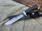 Damascus Hunting Knife — Hand-Forged, Stag Horn Handle, Leather Sheath | Engraving Available