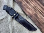 Damascus Hunting Knife — Hand-Forged, Stag Horn Handle, Leather Sheath | Engraving Available - Image 5