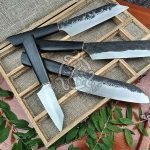 Damascus Chef Knife — Hand-Forged, Buffalo Horn Handle, Leather Sheath (RK-522)