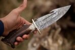 Damascus Skinner Knife — Hand-Forged, 10" Overall, Stag Horn Handle, Leather Sheath - Image 3