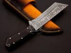 Damascus Tanto Knife — Hand-Forged, 9.5″ Overall, Stag Horn Handle, Leather Sheath - view 3