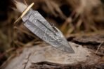 Damascus Skinner Knife — Hand-Forged, 10" Overall, Stag Horn Handle, Leather Sheath - Image 4
