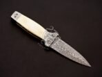 Damascus Dagger Knife — Hand-Forged, Camel Bone Handle, Leather Sheath - Image 2