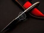 Damascus Tanto Knife — Hand-Forged, 11″ Overall, Stag Horn Handle, Leather Sheath - view 2