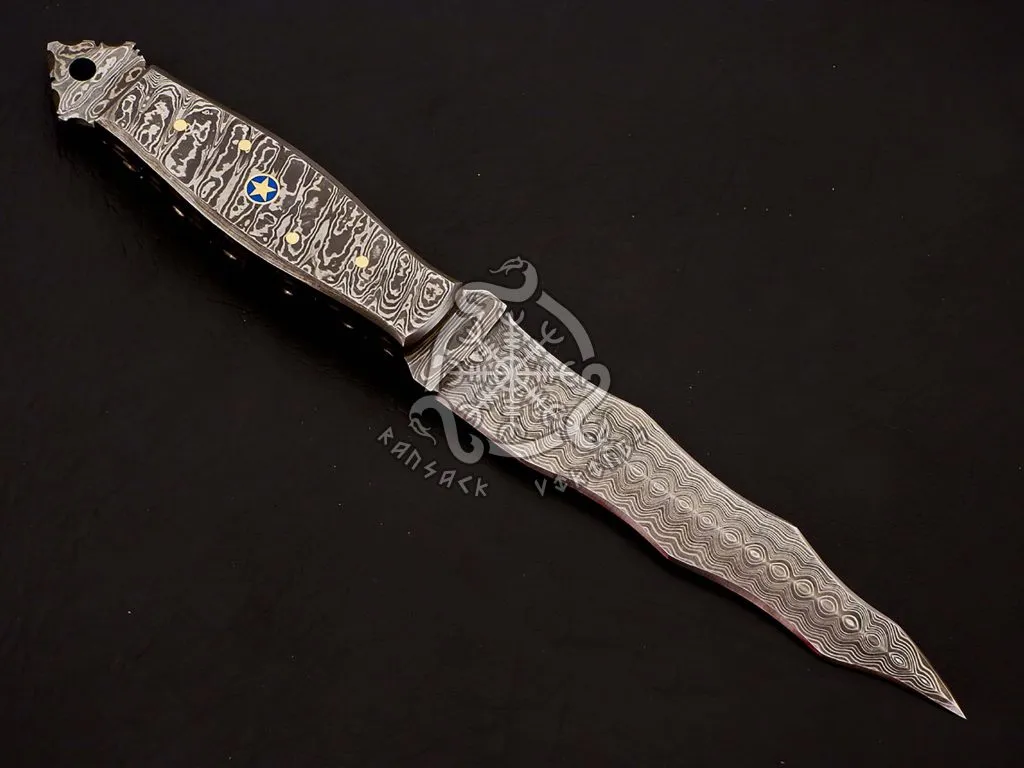 Damascus Dagger Knife — Hand-Forged, Olive Wood Handle, Leather Sheath - view 2