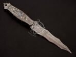 Damascus Dagger Knife — Hand-Forged, Olive Wood Handle, Leather Sheath - Image 2