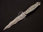 Damascus Dagger Knife — Hand-Forged, Olive Wood Handle, Leather Sheath - Image 3