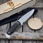Damascus Tracker Knife — Hand-Forged, Stag Horn Handle, Leather Sheath | Engraving Available - Image 2