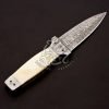 RK-535 Custom Hand Made Forged Hunter Knife Damascus Steel Boot Dagger Hunting Knife With Camel bone handle With Leather Sheath - Image 4
