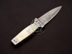 Damascus Dagger Knife — Hand-Forged, Camel Bone Handle, Leather Sheath - Image 4