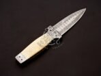 Damascus Dagger Knife — Hand-Forged, Camel Bone Handle, Leather Sheath