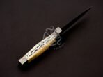 Damascus Dagger Knife — Hand-Forged, Camel Bone Handle, Leather Sheath - Image 5