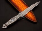 Damascus Dagger Knife — Hand-Forged, Olive Wood Handle, Leather Sheath - Image 7