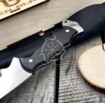 Damascus Tracker Knife — Hand-Forged, Stag Horn Handle, Leather Sheath | Engraving Available - Image 3