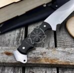 Damascus Tracker Knife — Hand-Forged, Stag Horn Handle, Leather Sheath | Engraving Available - Image 4