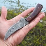Damascus Skinner Knife — Hand-Forged, 7.5" Overall, Rosewood Handle, Leather Sheath - Image 2
