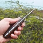 Damascus Skinner Knife — Hand-Forged, 7.5" Overall, Rosewood Handle, Leather Sheath - Image 3