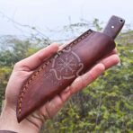 Damascus Skinner Knife — Hand-Forged, 7.5" Overall, Rosewood Handle, Leather Sheath - Image 4