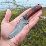 Damascus Skinner Knife — Hand-Forged, 7.5" Overall, Rosewood Handle, Leather Sheath - Image 5