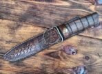 Damascus Bowie Knife — Hand-Forged, Stag Horn Handle, Leather Sheath | Engraving Available - Image 5