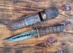 Damascus Bowie Knife — Hand-Forged, Stag Horn Handle, Leather Sheath | Engraving Available - Image 3