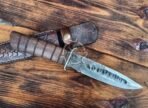 Damascus Bowie Knife — Hand-Forged, Stag Horn Handle, Leather Sheath | Engraving Available - Image 2
